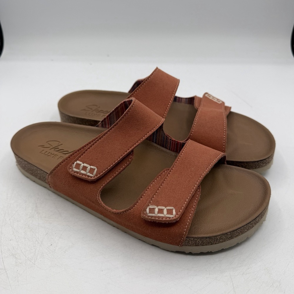 Skechers Luxe Fresh Spirit Sandals Womens 9 Coral Two Strap Sandal Comfort Slide